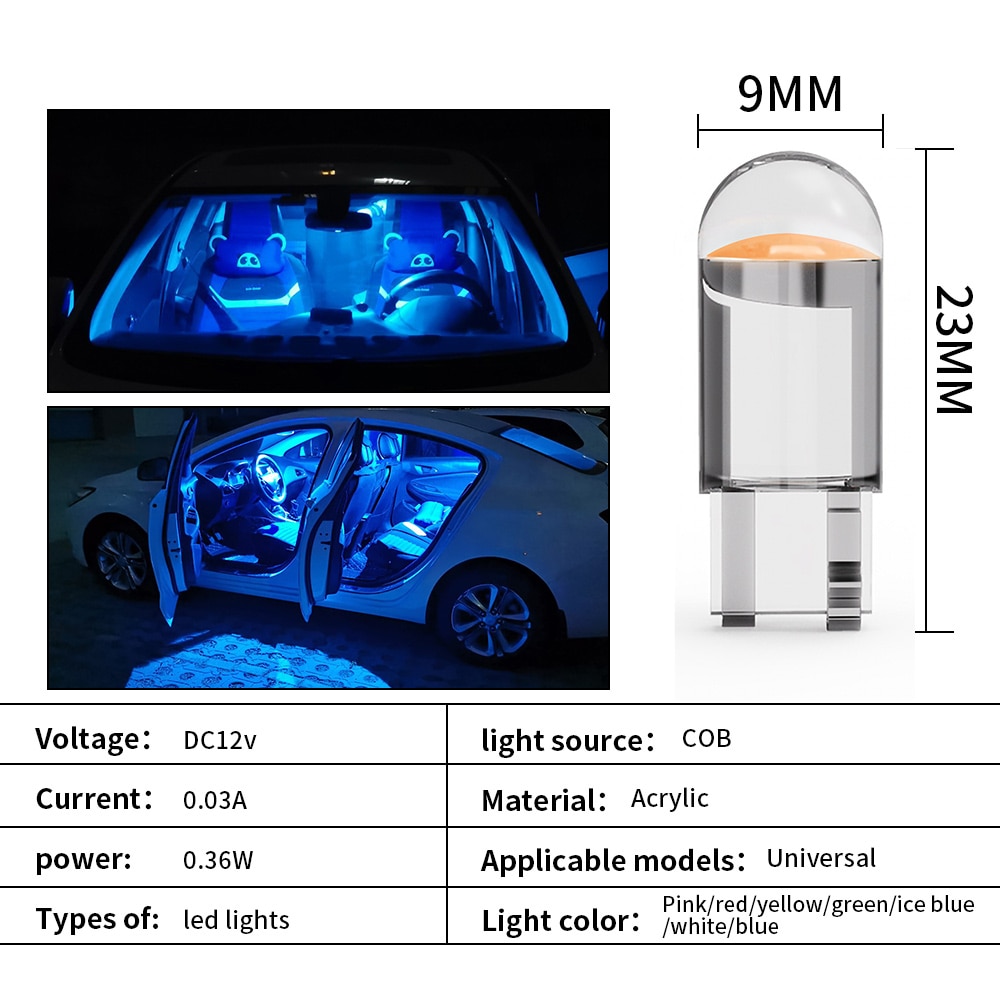 LED крушка за кола  6000K Бялa светлина 2бр. W5W 194 T10 Стъклен корпус