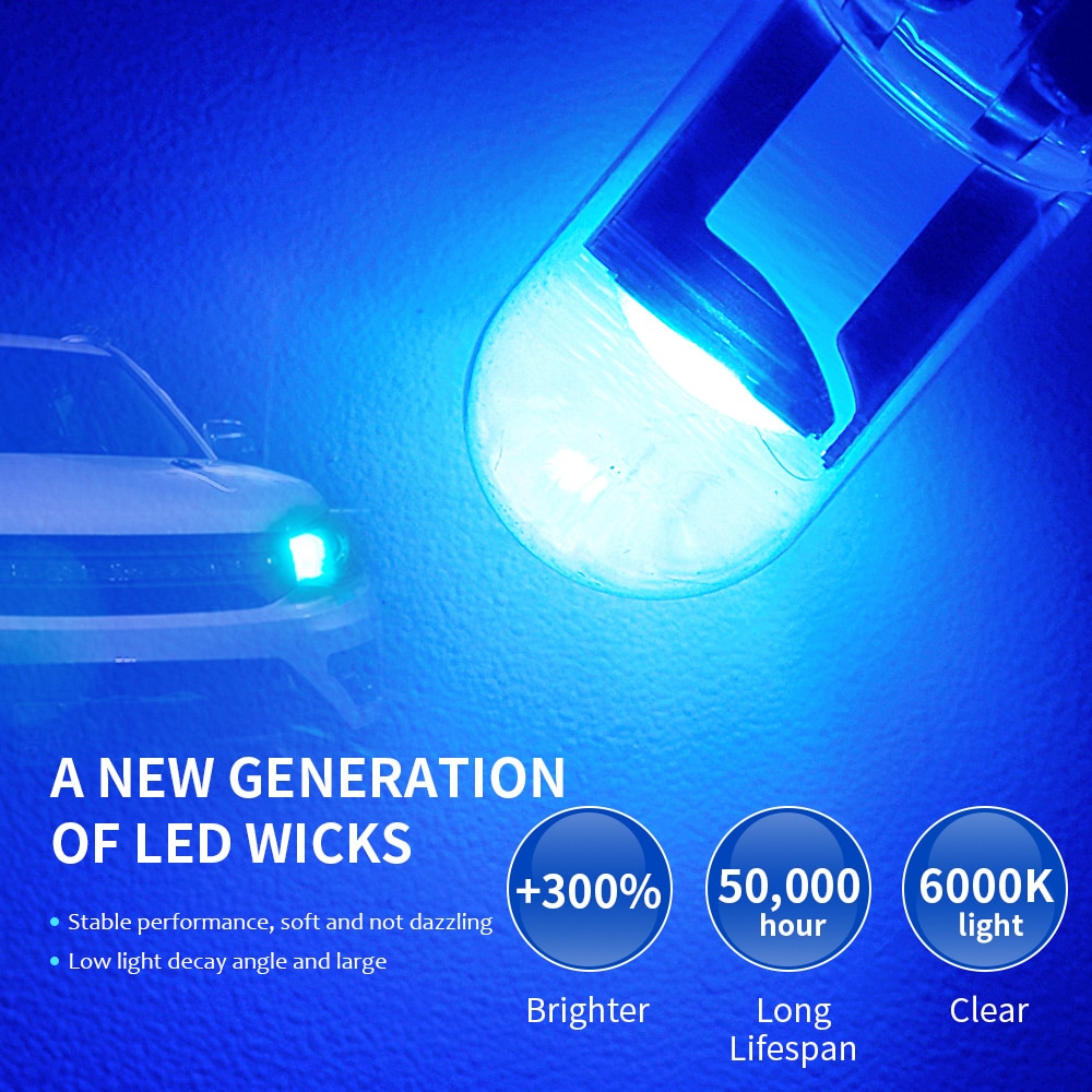 LED крушка за кола  6000K Бялa светлина 2бр. W5W 194 T10 Стъклен корпус