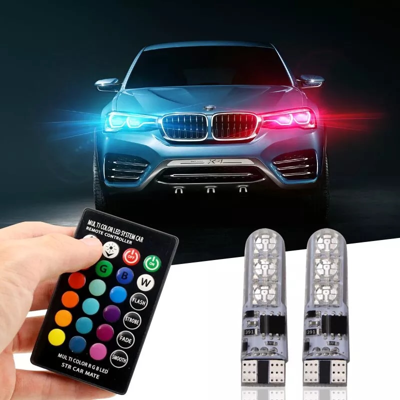 крушка със седем цвята RGB LED крушка 6SMD COB Canbus 194 168  с дистанционно управление  - крушка със седем цвята RGB LED крушка 6SMD COB Canbus 194 168  с дистанционно управление 