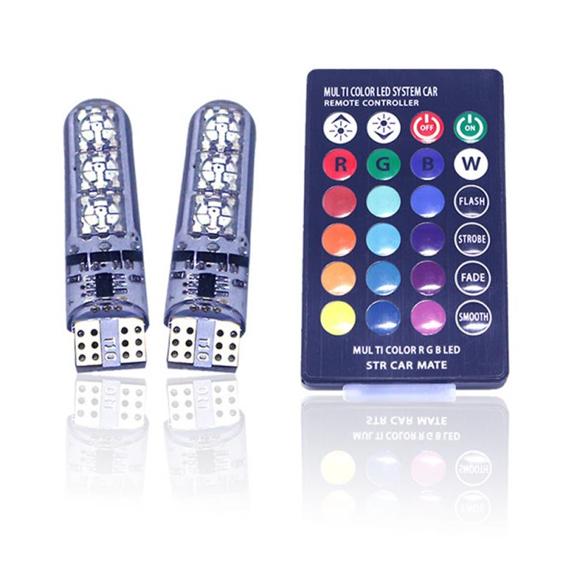 крушка със седем цвята RGB LED крушка 6SMD COB Canbus 194 168  с дистанционно управление 